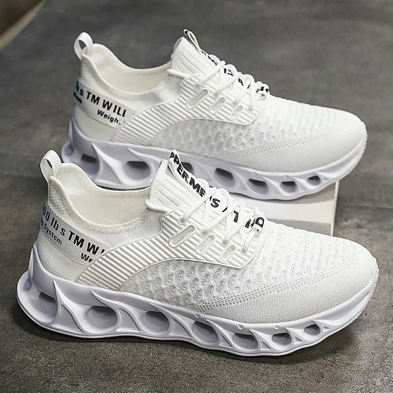Large size fly woven mesh casual running shoes in multiple colours with fabric upper and lace-up closure
