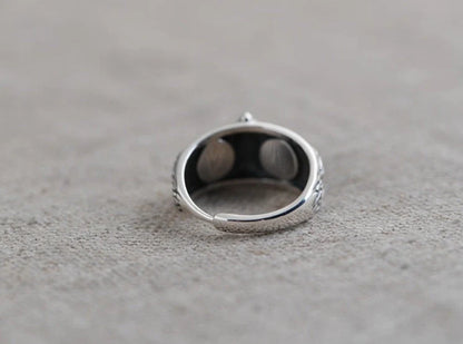 Vintage demon eye owl ring in sterling silver with adjustable opening
