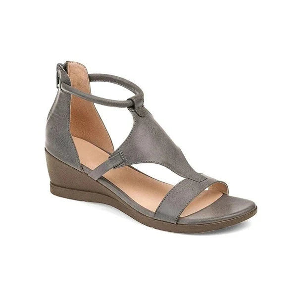 Stylish wedge heel sandals in a variety of classic colors, featuring a round toe design and convenient back zipper closure for easy on and off.