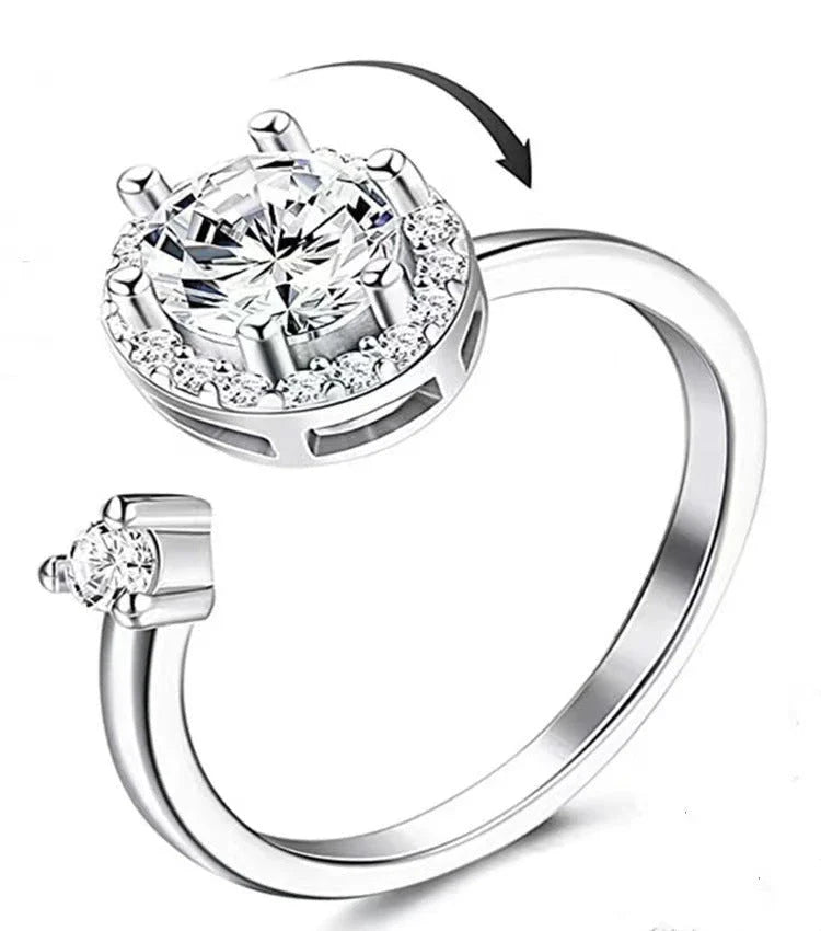 Adjustable rotating spinner ring with elegant flower and bee design in various color options