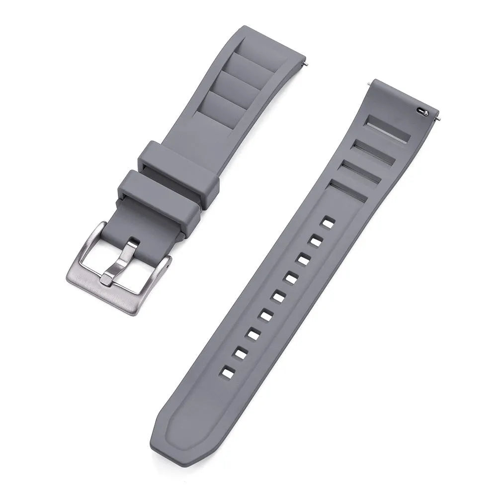 Breathable fluororubber watch strap in black, 22mm width, with wind disassembly design