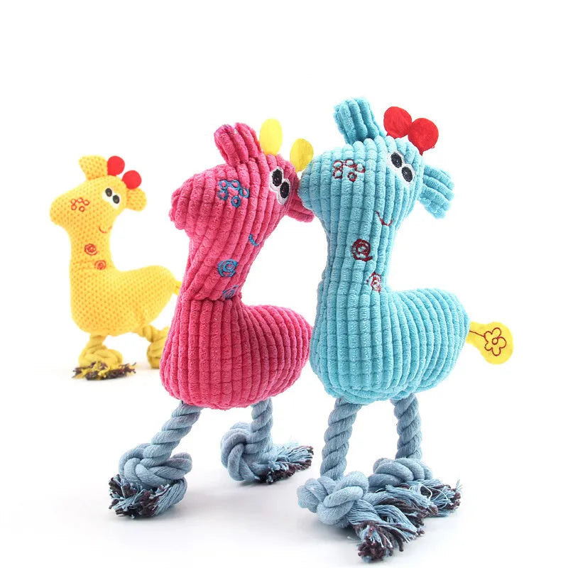 Blue deer-shaped plush dog toy with corn grain texture and soft stuffing