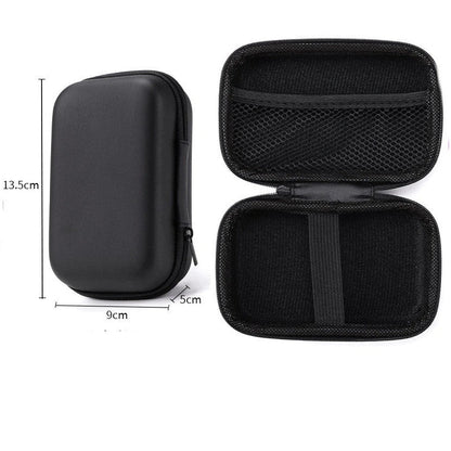Black composite material storage box measuring 13.5x9x5cm for earphone and cable organisation