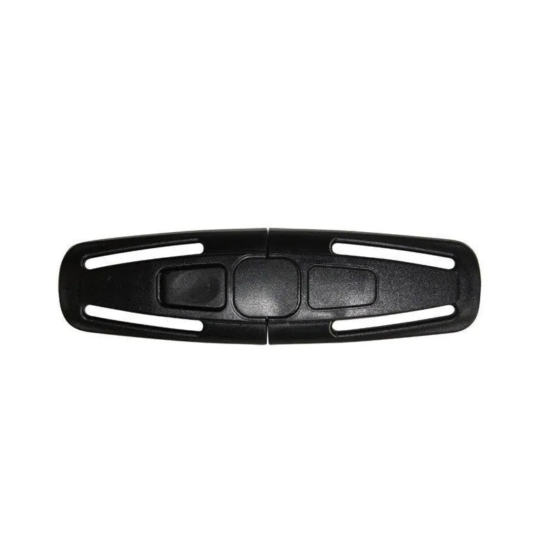 Black nylon child safety seat 5-point harness buckle lock clip measuring 14.5cm by 4cm