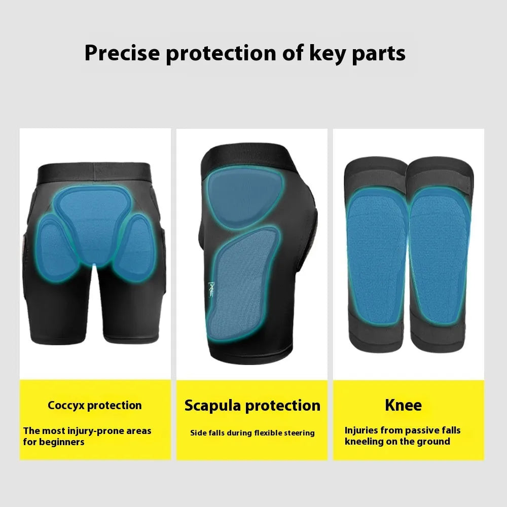 X-ray diffraction ski protective hip pad and knee pad set for impact absorption in sports