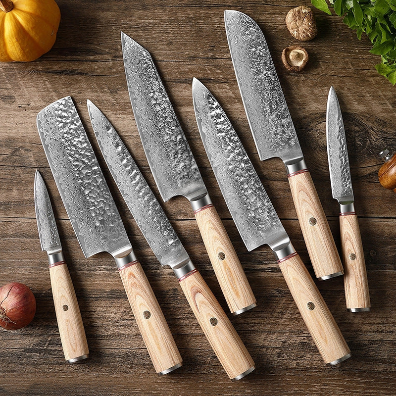 Damascus Steel Hand Kitchen Knife Set with multiple blade options for precision cooking