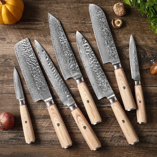 Damascus Steel Hand Kitchen Knife Set with multiple blade options for precision cooking