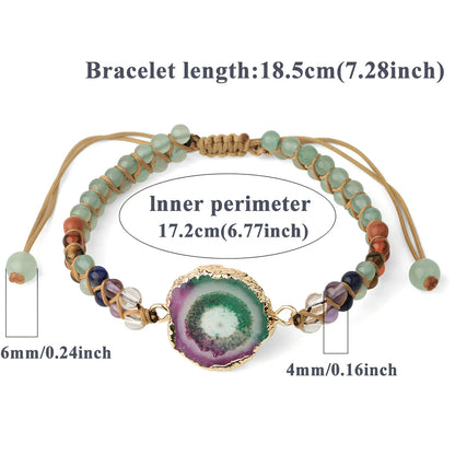 Geometric braided yoga bracelet with natural agate and crystal beads in lapis lazuli colour