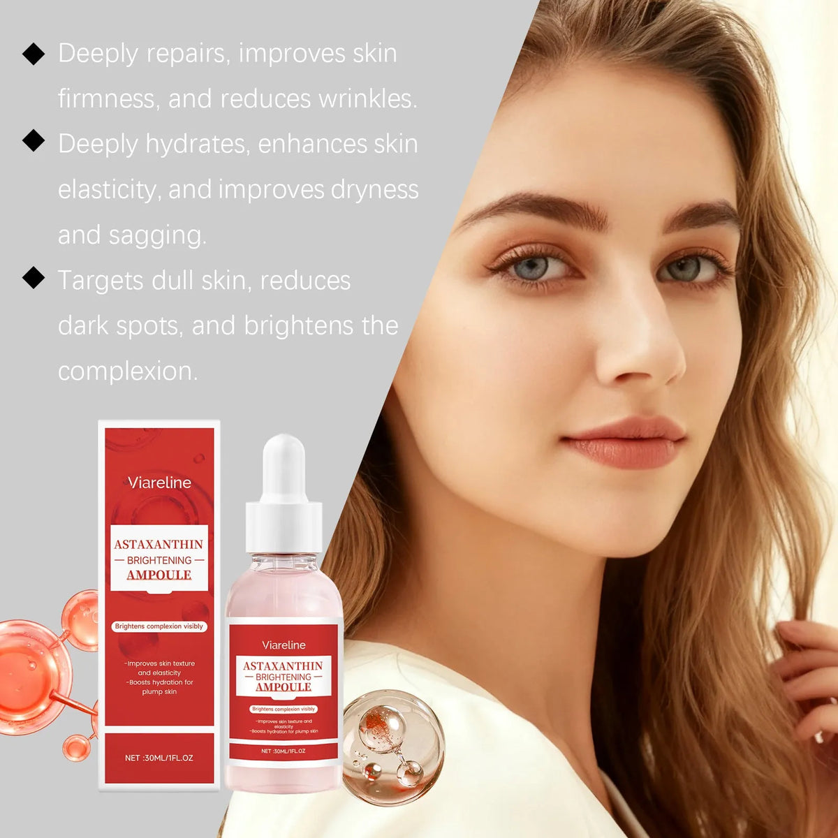 Astaxanthin moisturizing liquid 30ml facial essence bottle for hydration and antioxidant care