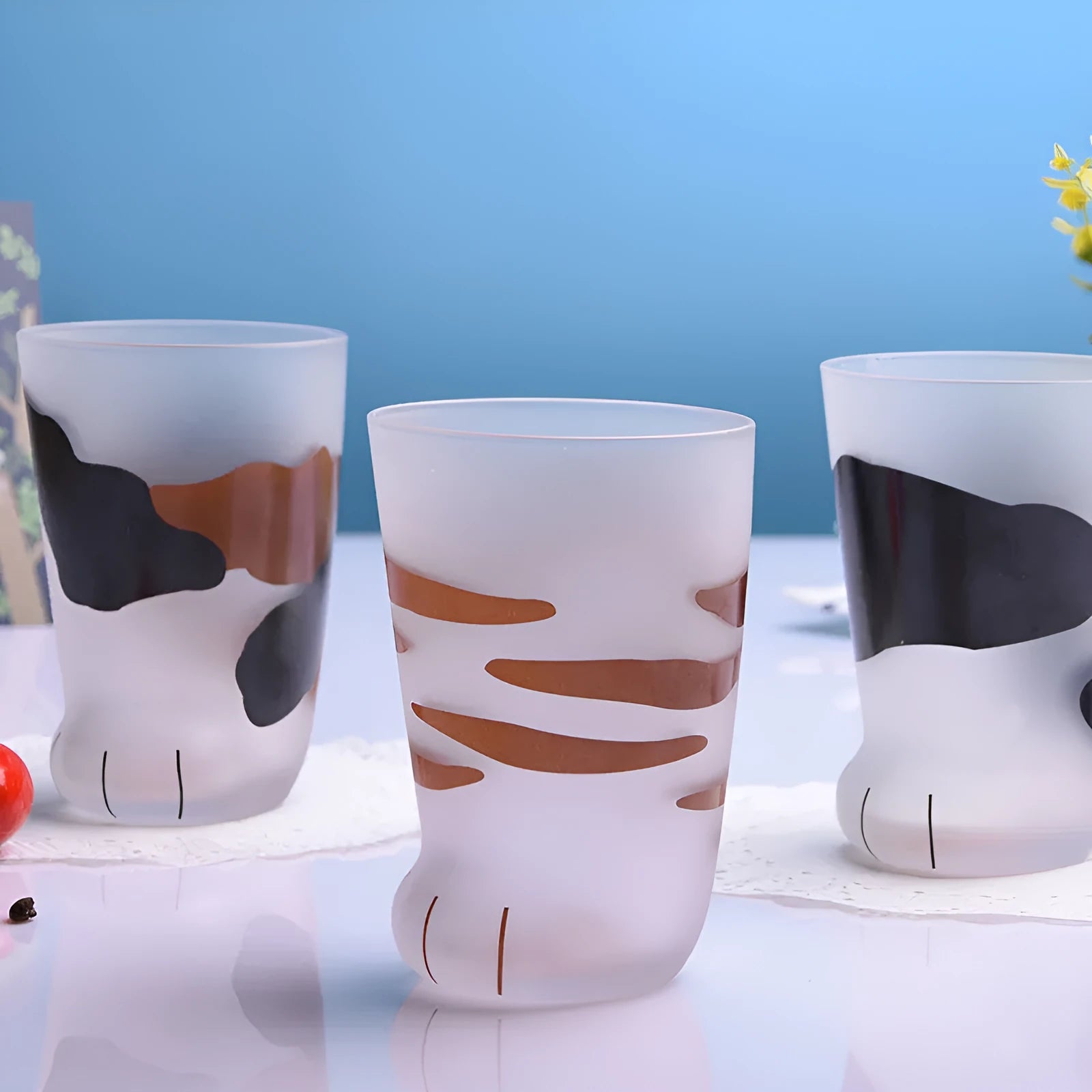 Creative cat paw glass mug with frosted finish and 300ml capacity