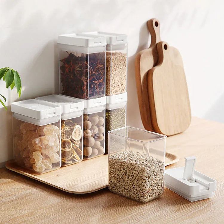 White transparent plastic grain storage container with Japanese-style lid, 400ml capacity
