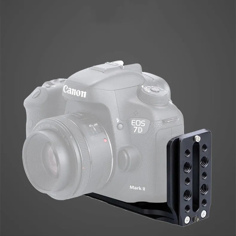 Universal L-Type fast mounting plate for Nikon DSLR cameras in black aluminium alloy