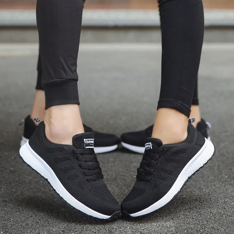 Women's sports sneakers with mesh upper and low wedge heel in various colors