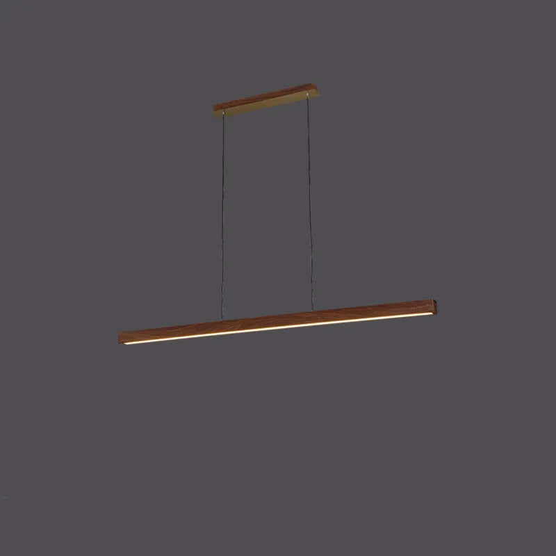 Japanese style solid wood strip lamp chandelier with walnut finish and PVC shade