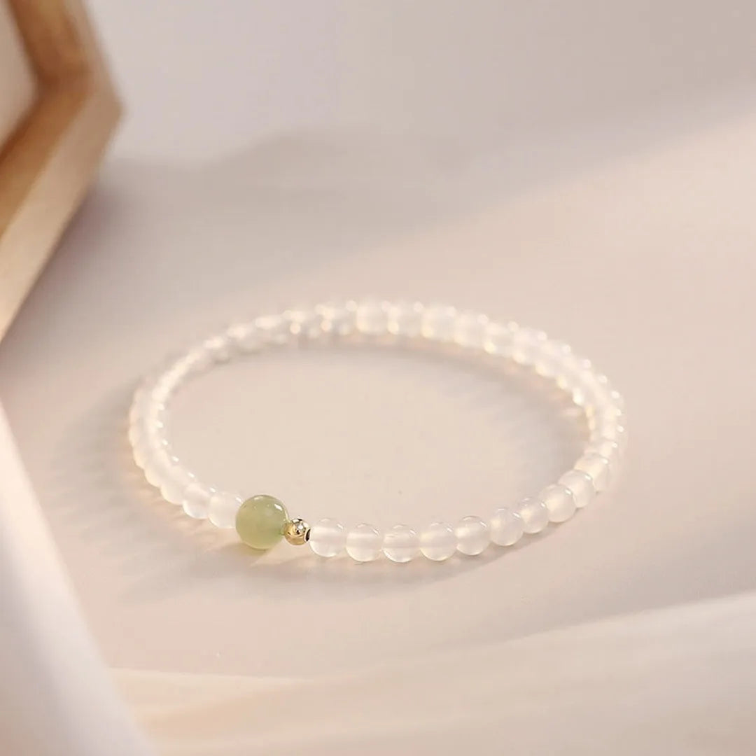 Natural Hetian jade white agate women's bracelet with fixed 15cm length