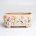 Hand-painted rectangular ceramic flower pot for succulents measuring 13.7x6.2x6.5cm