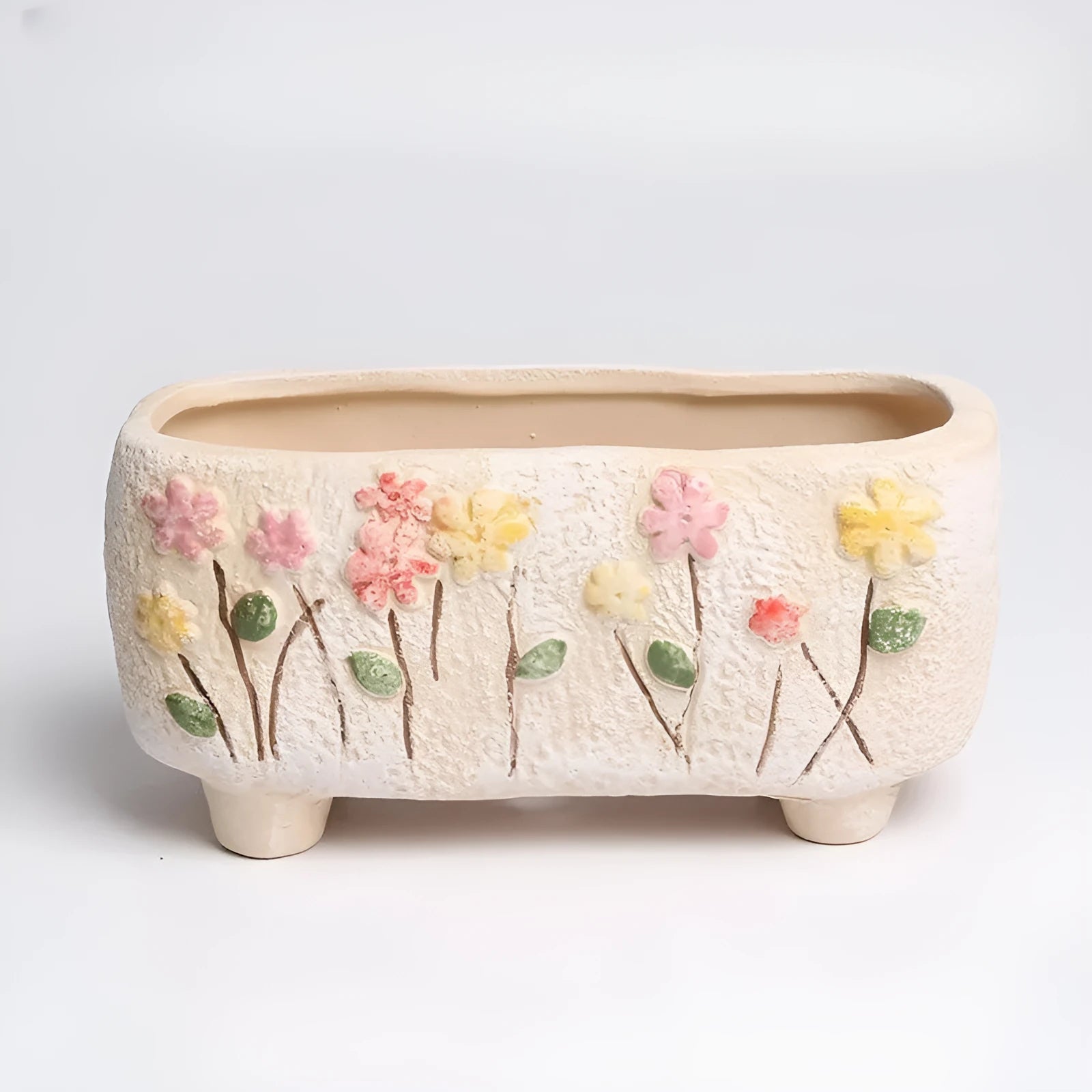 Hand-painted rectangular ceramic flower pot for succulents measuring 13.7x6.2x6.5cm