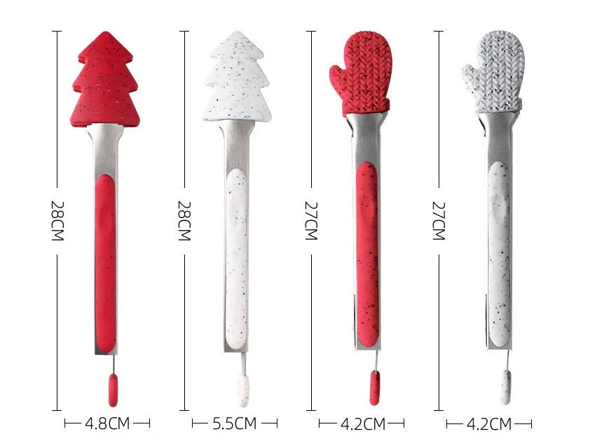 Christmas-themed silicone kitchen tongs set with heat resistance for safe cooking