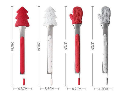 Christmas-themed silicone kitchen tongs set with heat resistance for safe cooking