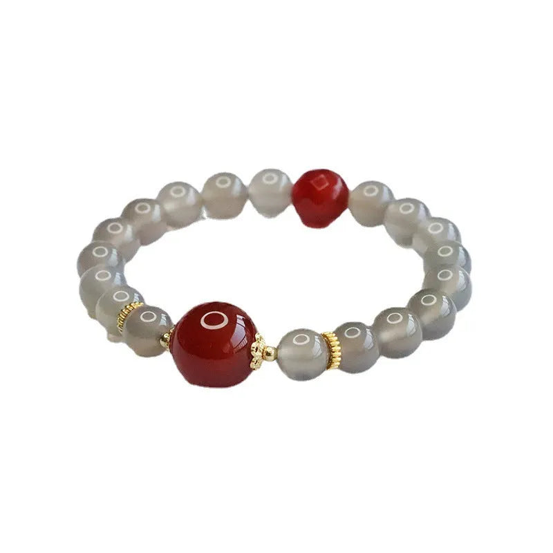 Natural smoky purple chalcedony and red agate bracelet with 8mm geometric beads.