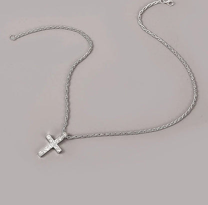 Silver alloy cross pendant necklace with 60 cm rope chain for women and men