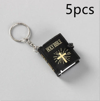 Mini Holy Bible Keychain with Jesus Cross in PVC colour leather, dimensions 4.5x6.0cm