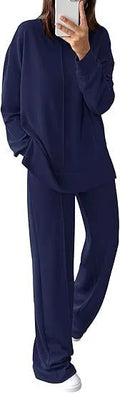 Women's long-sleeve polyester jogging suit set shown in Army Green, featuring a top and matching trousers