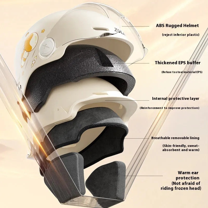Khaki coloured motorcycle half helmet for adults on a white background, showing the ABS shell and short glasses attachment.
