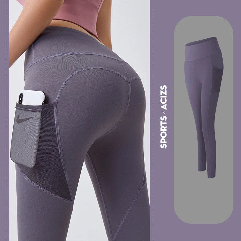 Women's yoga pants with pocket and tummy control in various colours