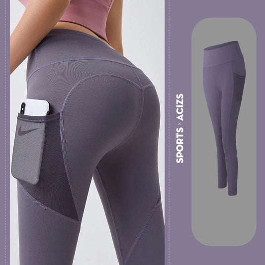 Women's yoga pants with pocket and tummy control in various colours
