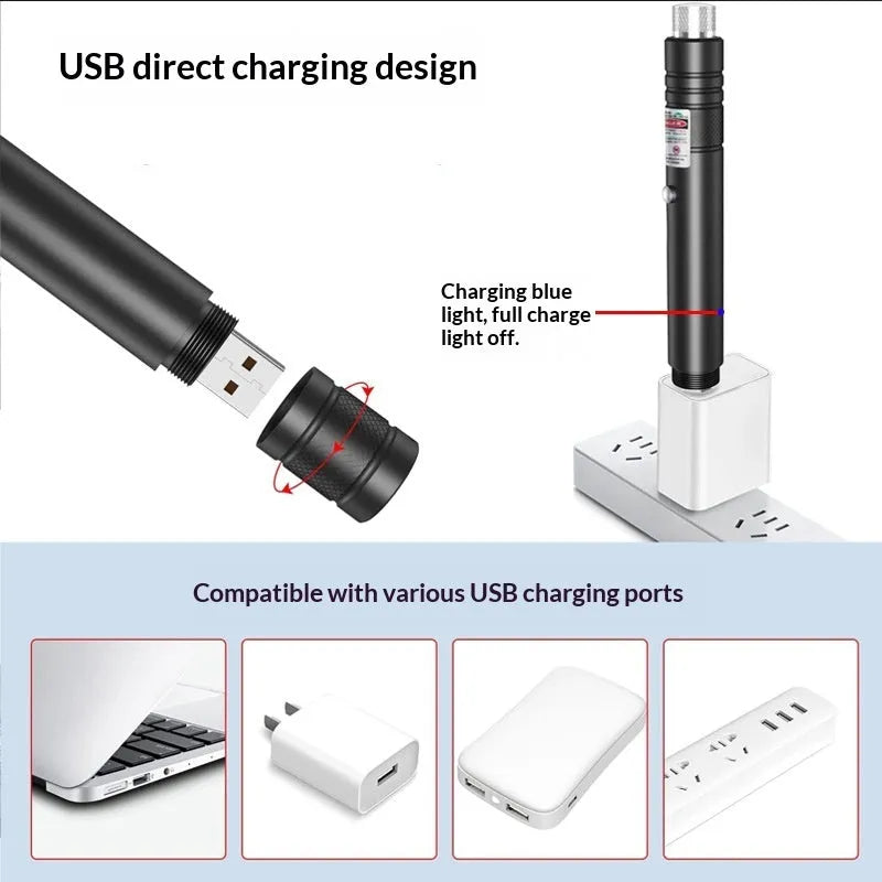 USB-charging cat laser pointer black aluminium alloy with green light and starry-sky rotating head