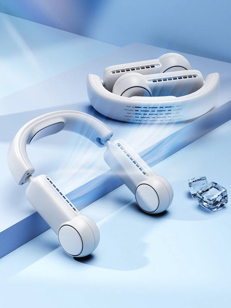 Portable neck fan with USB rechargeable battery and adjustable 3-speed settings