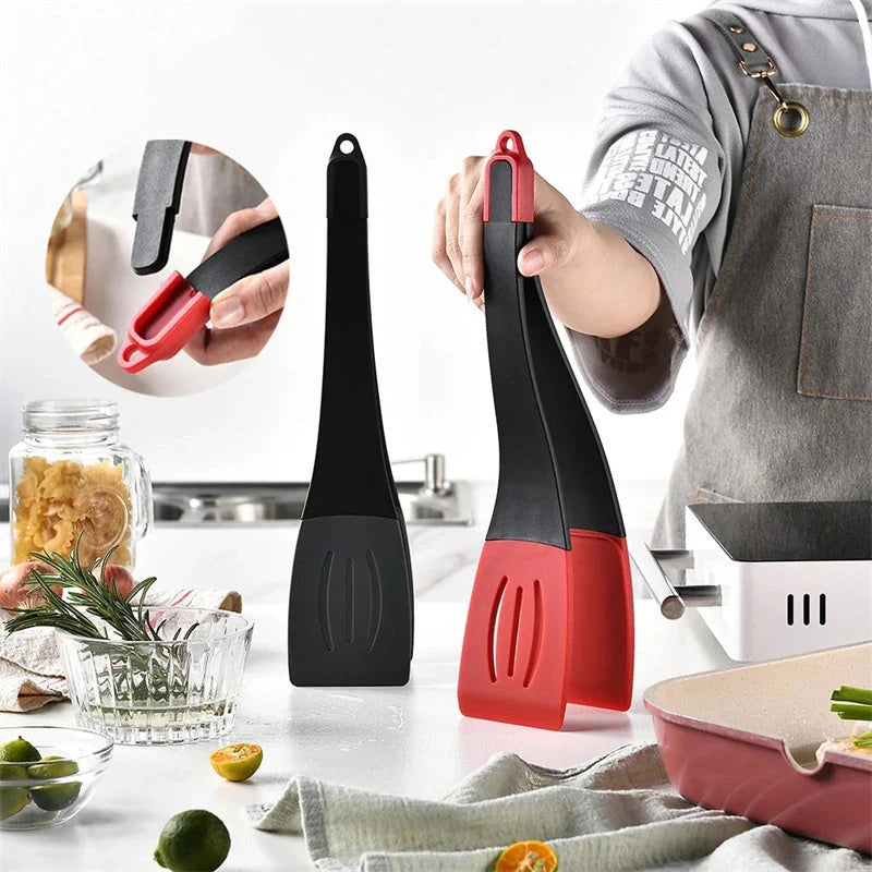 3-in-1 silicone frying spatula clip with detachable scraper and rotary blade
