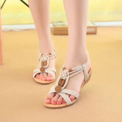 Korean Style Ladies Flat Wedge Sandals in black and beige