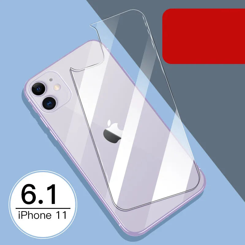 iPhone tempered glass screen protector and rear camera protector film set for 11, X, and XS models.
