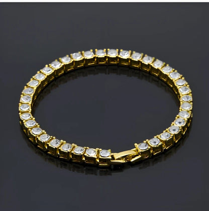 Gold iced hip hop bracelet with AAA rhinestone geometric chain, 5mm width 8 inch length on wrist