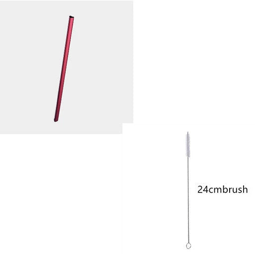 Reusable heart-shaped stainless steel straws in various colours with cleaning brush