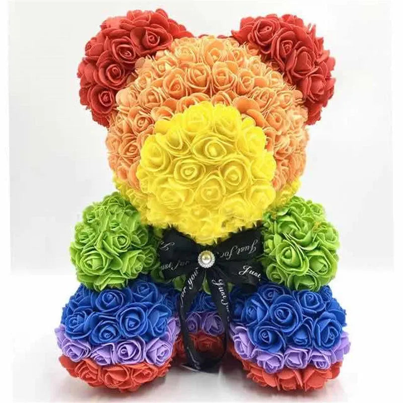 Preserved flower bear 40cm rainbow bow tie white bear with rainbow heart polyethylene foam handmade