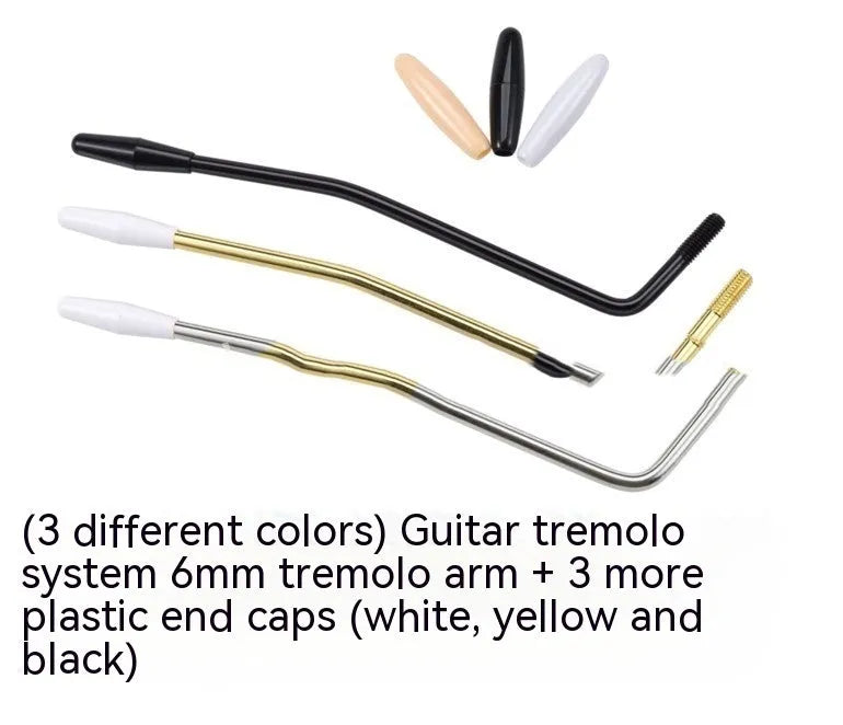 Metal electric guitar single shake crank tremolo arm in gold finish on a black background