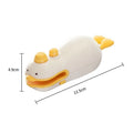 Small Yellow Duck shaped rechargeable bag sealer with animal jacquard pattern and USB cable.
