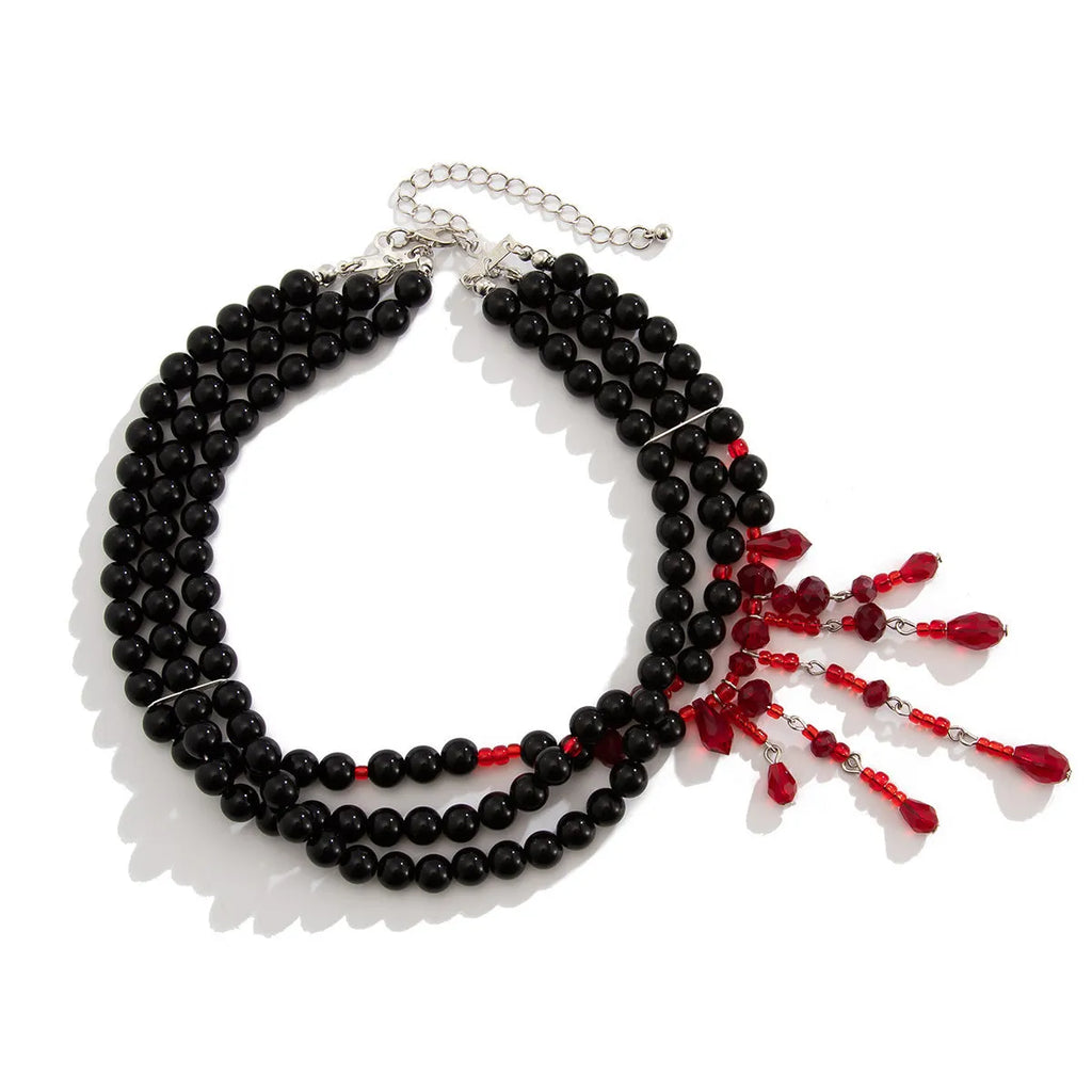 Halloween blood drop tassel crystal necklace for men with adjustable chain and geometric beads