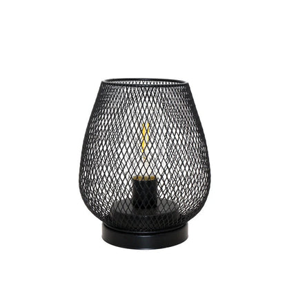 Retro iron art table lamp with hollowed out birdcage design in black and white options