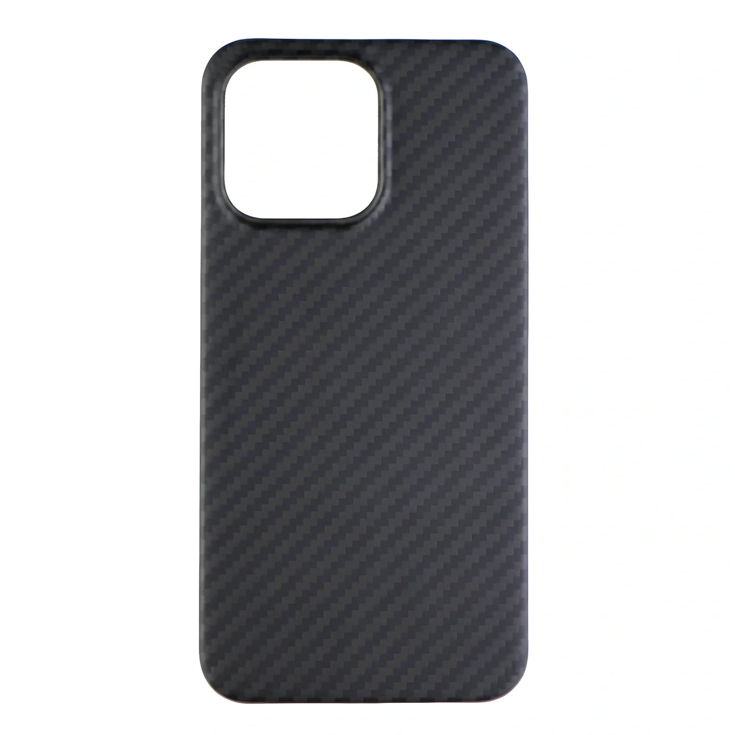 Matte black Kevlar fibre iPhone 12 case with crater texture and exposed buttons for drop protection