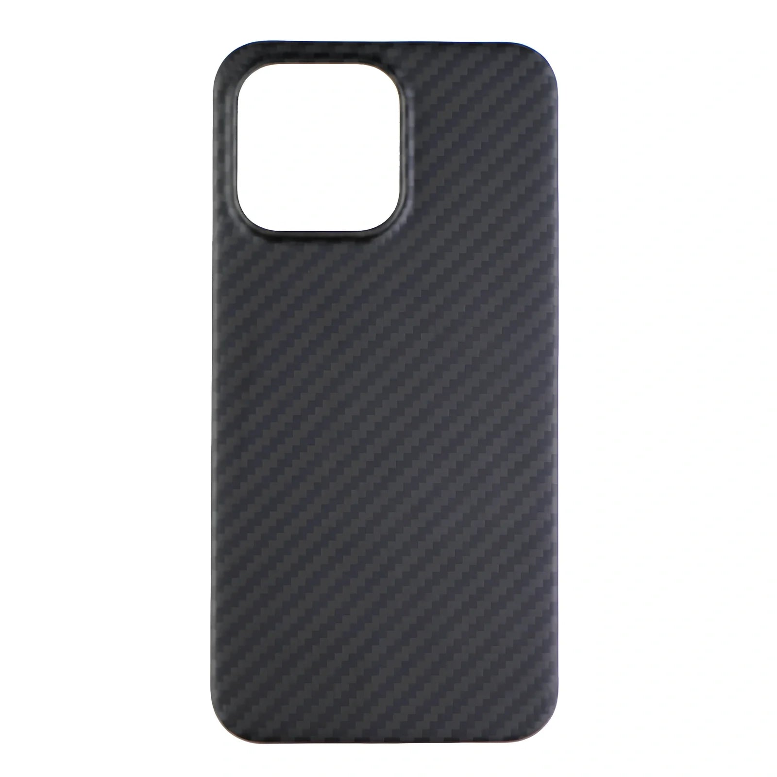 Matte black Kevlar fibre iPhone 12 case with crater texture and exposed buttons for drop protection