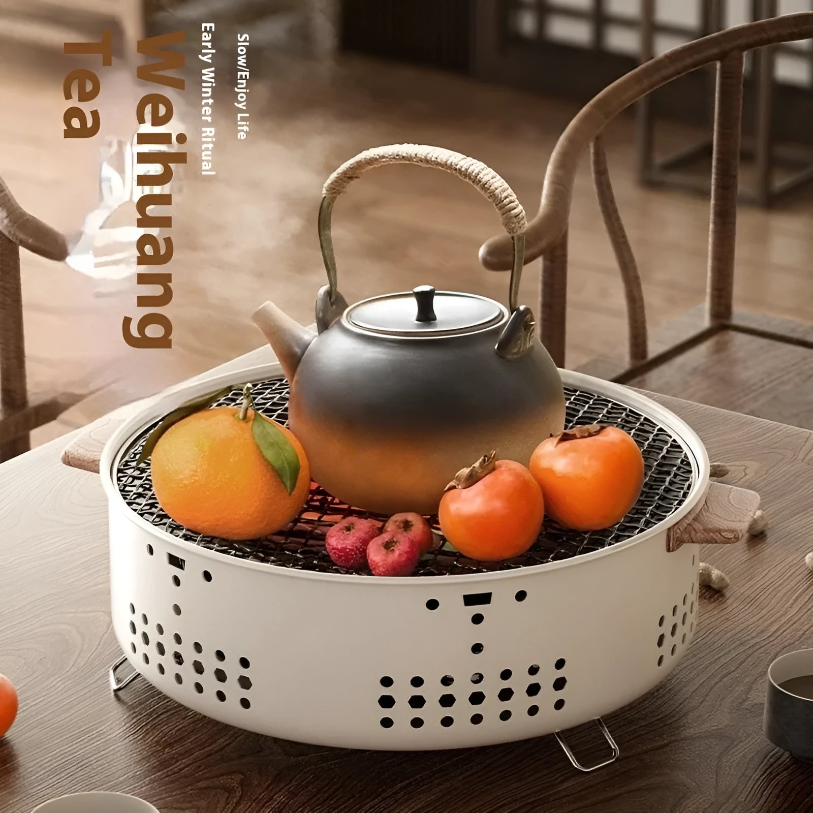 Portable multi-functional charcoal stove with grill rack for 3-5 people.