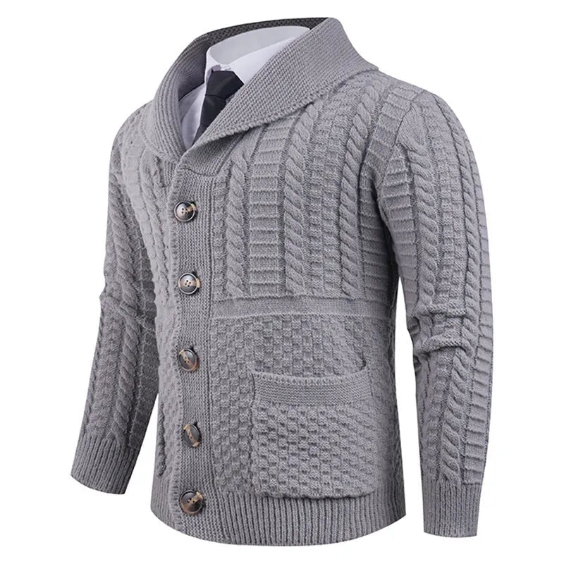 Thickening men's pullover cardigan in light gray made from rabbit fur and modal fabric