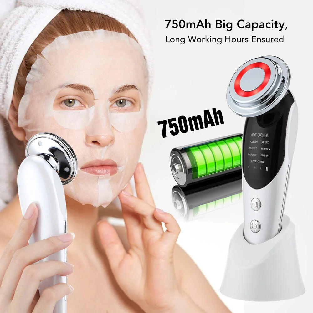 7-in-1 Facial Massager with EMS Micro-current and LED Light Therapy in pearl white