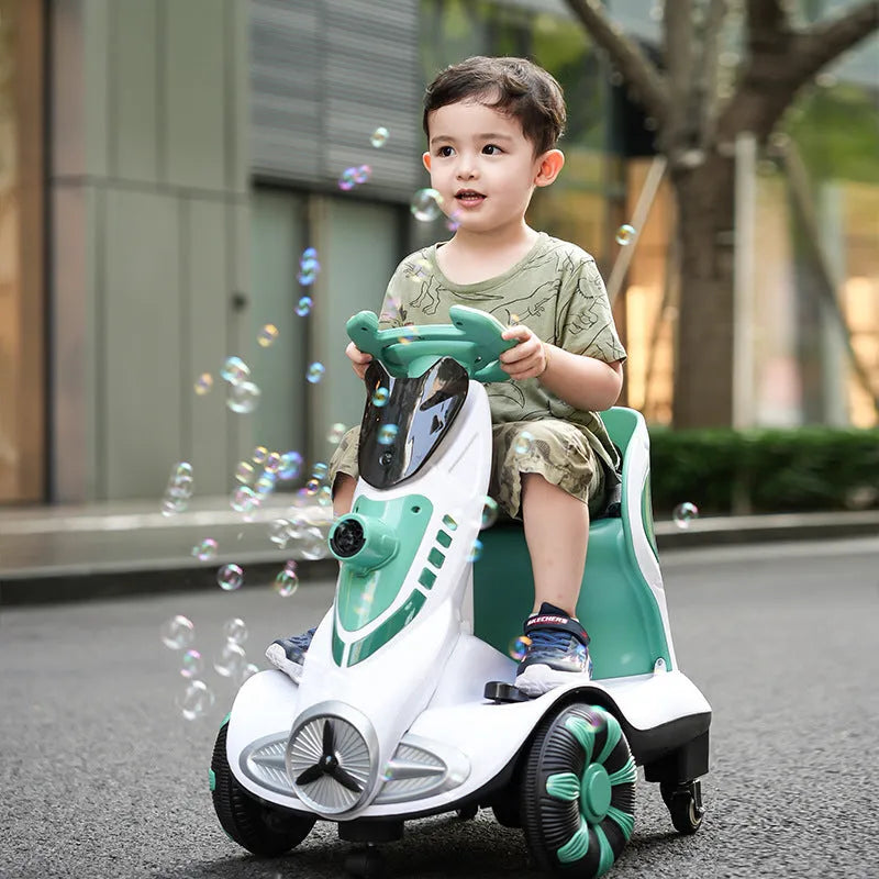 Remote control toy car in Agate Red with seated four-wheel design and bubble feature for children 4-6 years old