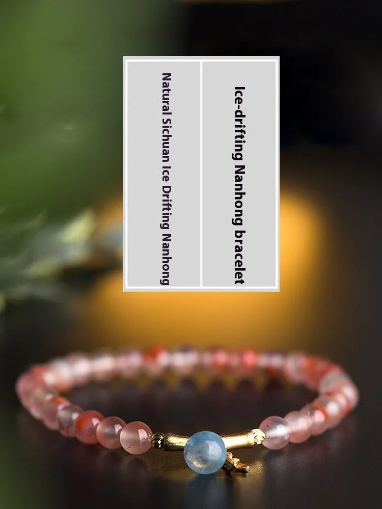 Ice Float Nanhong agate bracelet with flower shape and bamboo joint design in ethnic style