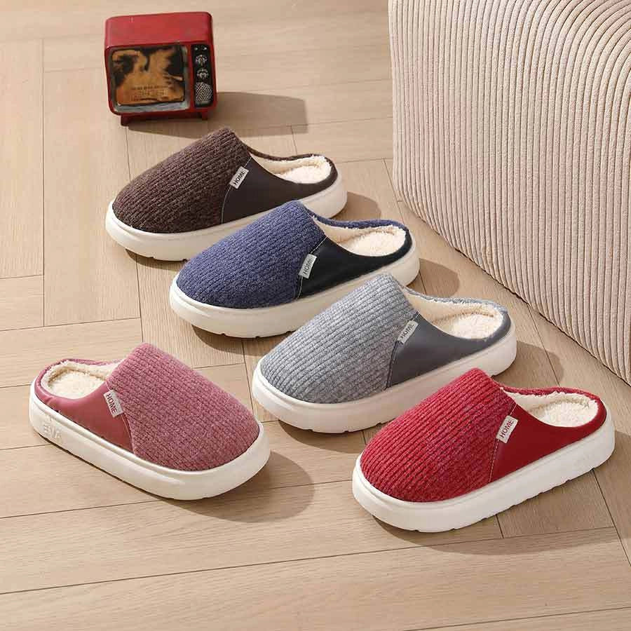 Winter warm plush home slippers with thick non-slip sole in various colours